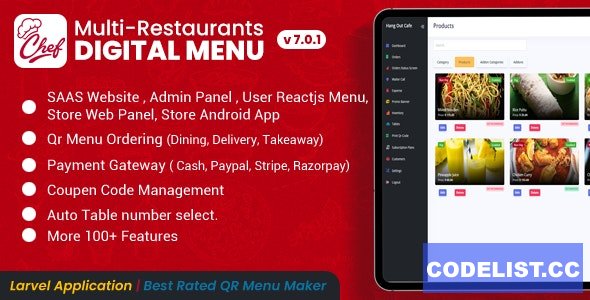 CHEF v7.0.1 – SaaS – Contactless Multi-restaurant QR Menu Maker