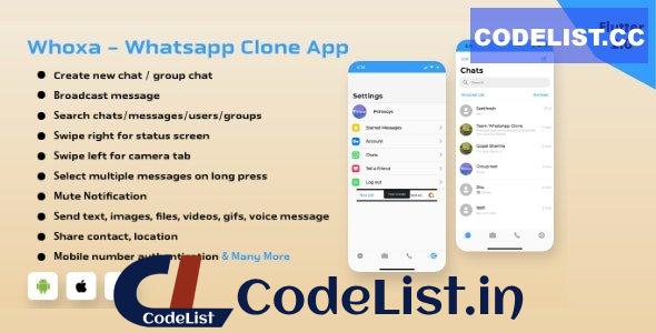Whoxa v1.1.0 – WhatsApp Clone App | Chat, Audio, Video App Flutter Android and iOS with Admin Panel