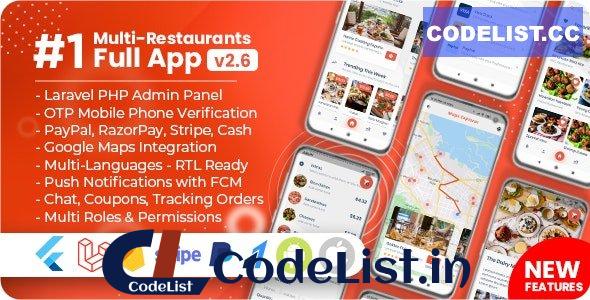 Food Delivery Flutter + PHP Laravel Admin Panel v2.6.0