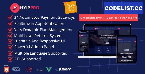 HyipPro v1.1.2 – A Modern HYIP Investmet Platform – nulled