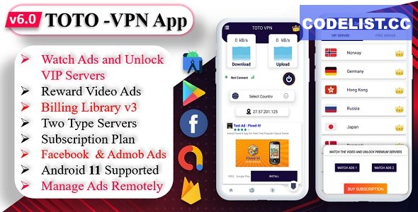 TOTO v6.0 – VPN | VPN App | Facebook Ads | Admob Ads | Ads Manage Remotely | VPN | VPN Subscription Plan