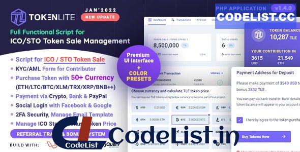 TokenLite v1.4.0 – ICO / STO Token Sale Management Dashboard – ICO Admin Script – nulled