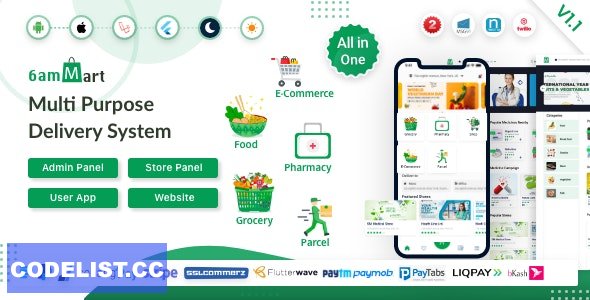 6amMart v1.1 – Multivendor Food, Grocery, eCommerce, Parcel, Pharmacy delivery app with Admin & Website