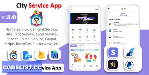 City Service App v3.0 – Service At Home – Multi Payment Gateways Integrated – Multi Login