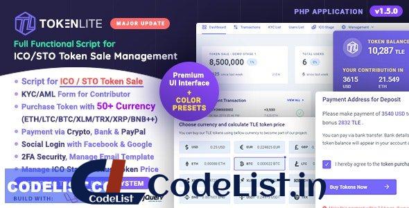 TokenLite v1.7.0 – ICO / STO Token Sale Management Dashboard – ICO Admin Script – nulled