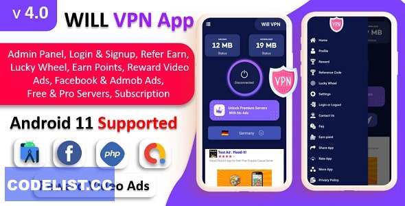 WILL VPN App v4.0 – VPN App With Admin Panel | Secure VPN & Fast VPN | Refer & Earn | Reward Lucky Wheel