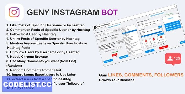 GENY instagram bot v4.0.1 – Gain More Instagram Followers, Increase your Followers Now