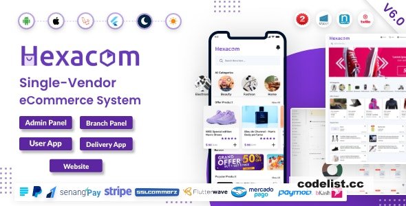 Hexacom v7.2 – single vendor eCommerce App with Website, Admin Panel and Delivery boy app – nulled