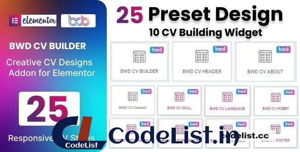 CV Builder plugin for elementor v1.0