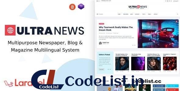 UltraNews v3.5.0 – Laravel Newspaper, Blog and Magazine Multilingual System – nulled