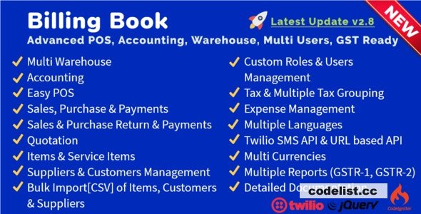 Billing Book v2.8 – Advanced POS, Inventory, Accounting, Warehouse, Multi Users, GST Ready – nulled