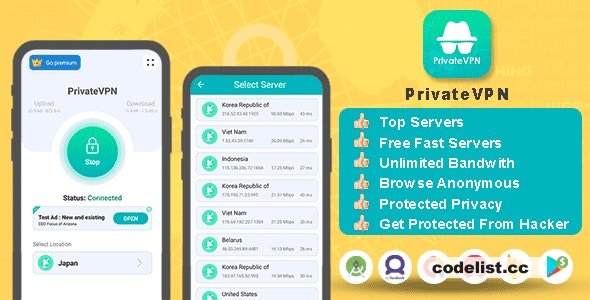 Private VPN App v1.0 – Free VPN Server – Paid VPN Servers – Admob Facebook Ads – Fast VPN & Secure VPN