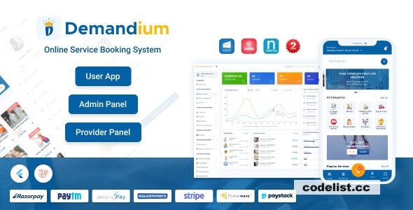 Demandium v1.0 – Multi Provider On Demand, Handyman, Home service App with admin panel – nulled