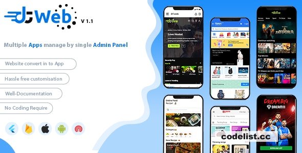 DTWeb v1.2 – Convert Website to a Flutter App | multiple webapp supprot | Laravel admin panel