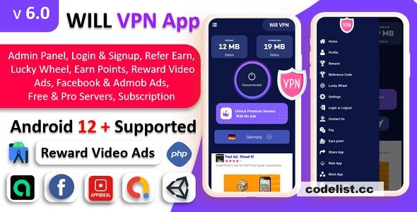 WILL VPN App v6.0 – VPN App With Admin Panel | Secure VPN & Fast VPN | Refer & Earn | Reward Lucky Wheel