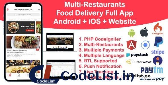 Food Delivery Multi Restaurant Ionic 5 + CodeIgniter (Android + iOS + Website + Admin) v2.0