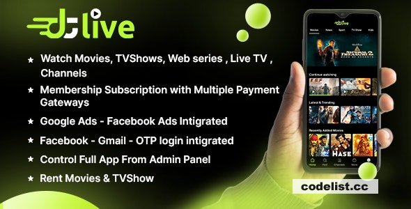 DTLive v3.0 – Movies – TV Series – Live TV – Channels – OTT – Android app | Laravel Admin Panel