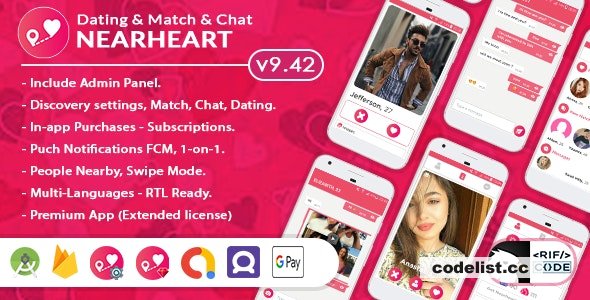 Nearheart v9.42 – Android Native Dating Tinder Clone App with Admin panel