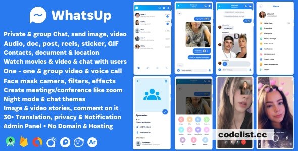 WhatsUp v1.0 – WhatsApp Clone Chat Groups Video & Audio Call Zoom Watch Party Chatting Social Network App