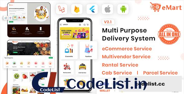 eMart v5.1 – Multivendor Food, eCommerce, Parcel, Taxi booking, Car Rental App with Admin and Website