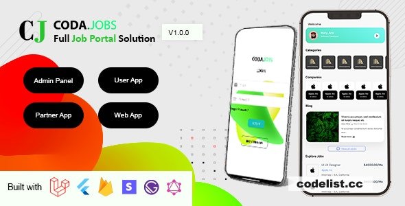 CodaJobs v1.0.5 – Job Portal Full Solution with User and Partner (Company) Flutter App, Web and Admin Panel