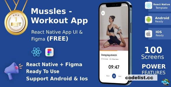 Workout Apps v1.1 – UI Kit, React Native, Figma (FREE), Mussles