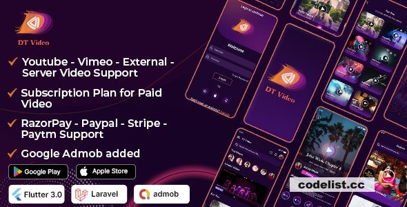 DTVideo v3.0.1 – Flutter Multipurpose All In One Videos App ( Android + ios) Admin panel