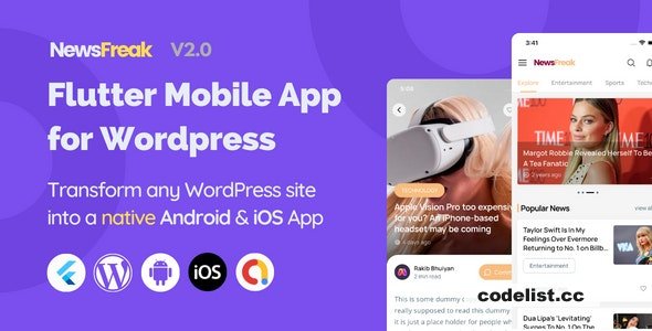 Newsfreak v2.2.1 – Flutter Mobile App for WordPress – nulled