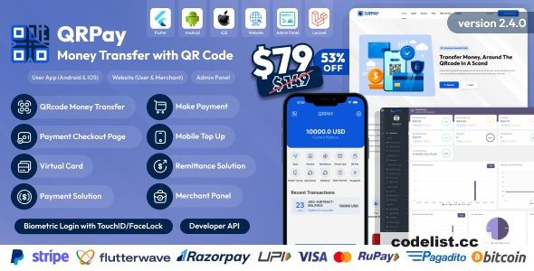 QRPay v2.4.1 – Money Transfer with QR Code Full Solution – nulled