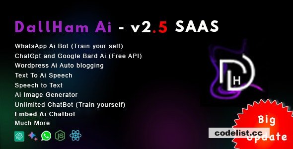 DallHam Ai v2.5 – Ai WhatsApp, Chatbot, Ai Speech, Bard Ai SAAS System