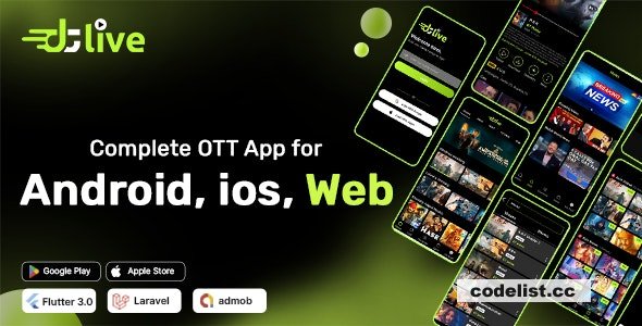 DTLive v1.5 – Flutter App (Android – iOS – Website ) Movies – TV Series – Live TV – OTT – Admin Panel