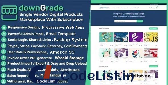 downGrade v5.8 – Single Vendor Digital Marketplace With Subscription