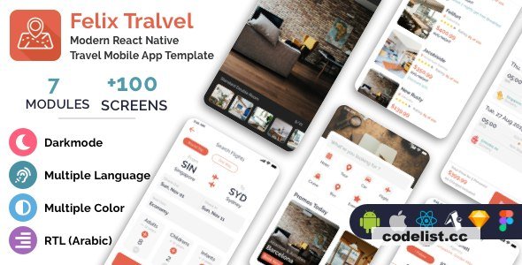 Felix Travel v1.1.11 – mobile React Native travel app template