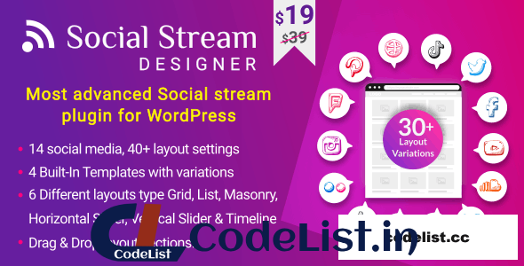 Social Stream Designer v1.1.9 – Instagram Facebook Twitter Feed – Social media Feed Grid Gallery Plugin