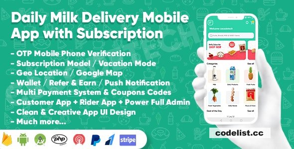 Dairy Products, Grocery, Daily Milk Delivery Mobile App with Subscription v1.6