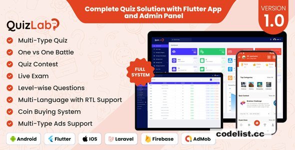 QuizLab v1.0 – Complete Quiz Solution with Flutter App and Admin Panel – nulled