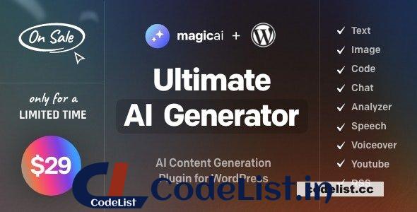 MagicAI for WordPress v1.1 – AI Text, Image, Chat, Code, and Voice Generator