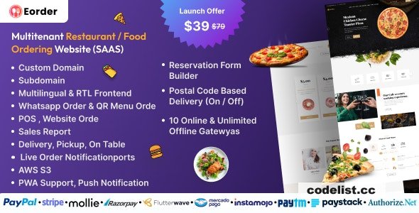 Eorder v1.0 – Multitenant Restaurant / Food Ordering Website (SAAS)