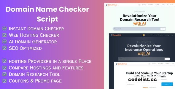 Domain Hub – Domain Checker, AI Name Generator, Who-is-hosting, Whois, DNS React Nextjs tools – 20 Feb. 2024