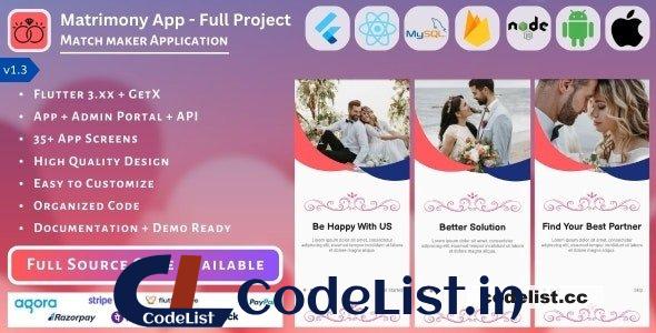 Matrimony App v1.3 – Match Maker – Full Project (Mobile App, Admin Panel, API, Database)