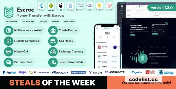 Escroc v1.2.0 – Money Transfer with Escrow Full Solution – nulled