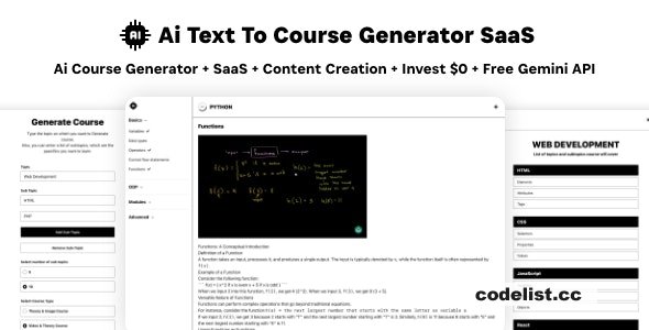 Ai Course Generator v1.0 – Text To Course SaaS Ai Video & Image Content Payment Earn Gemini React Admin