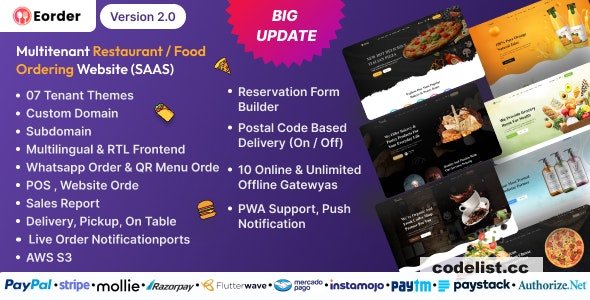 Eorder v3.0 – Multitenant Restaurant / Food Ordering Website (SAAS)