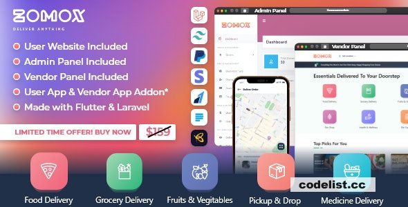 Zomox v2.1 – Grocery, Food, Pharmacy Courier & Service Provider + Backend + Driver app