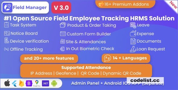 Field Manager v3.0 – Employees Realtime & Offline Tracking, Tasks, Product Order, IP, QR, Geofence HRMS