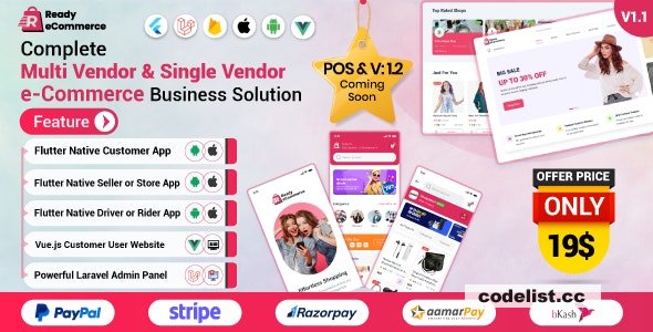 Ready ecommerce v1.0 – Complete Multi Vendor e-Commerce Mobile App, Website, Rider App with Seller App