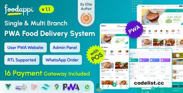 FoodAppi v1.1 – PWA Food Delivery System and WhatsApp Menu Ordering with Admin Panel | Restaurant POS