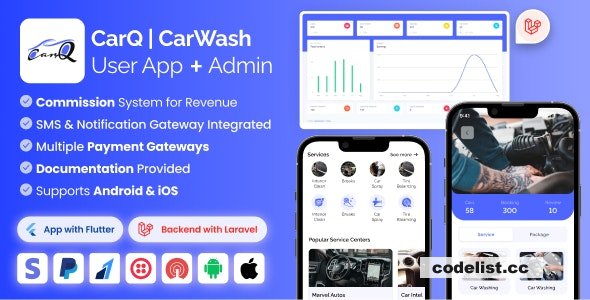 CarQ v2.0.1 – Car Wash Marketplace SAAS User Flutter App & Laravel Admin Panel