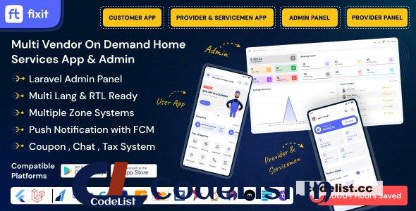 Fixit v1.0.1 – Multi Vendor On Demand, Handyman, Home service Flutter App with Admin Complete Solution