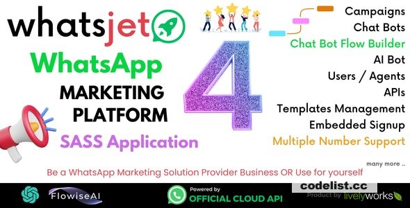 WhatsJet SaaS v4.1.1 – A WhatsApp Marketing Platform with Bulk Sending, Campaigns, Chat Bots & CRM – nulled